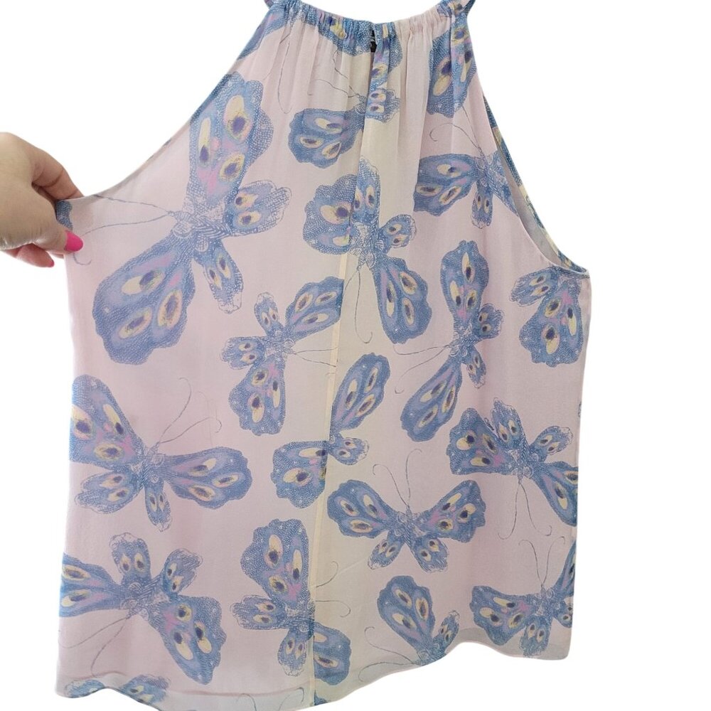 Diane Von Furstenberg Silk Pania Light Pink Butterfly Halter Neck Top Size L - Picture 7 of 12